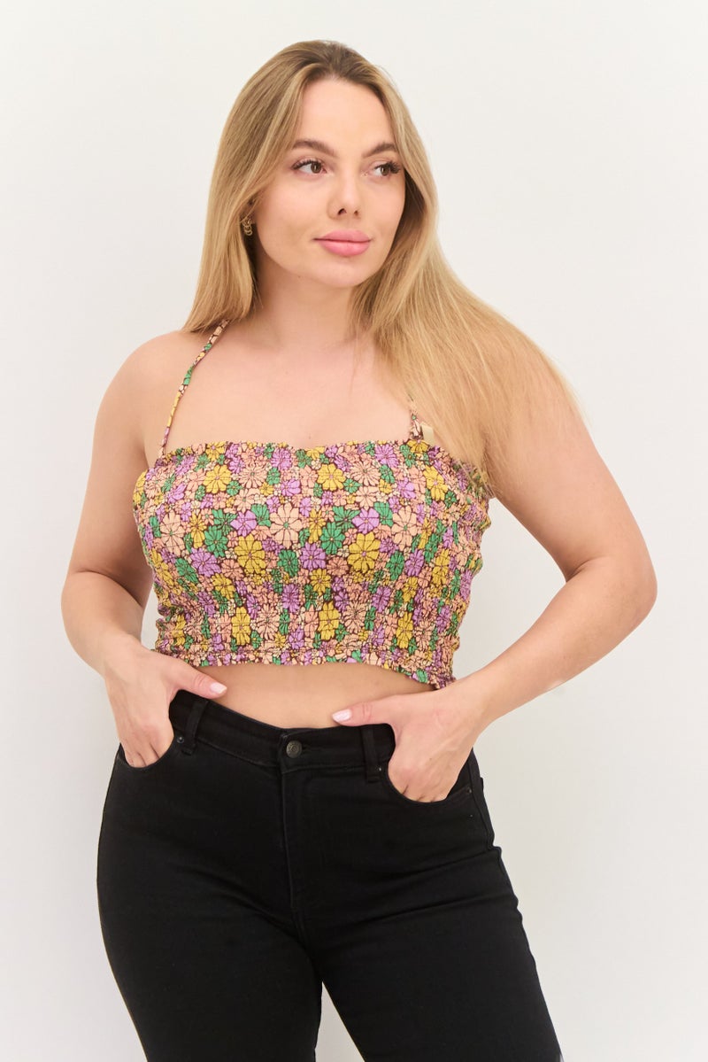 Roxy بلوزة نسائية بدون أكمام بتصميم طباعة زهور، مزيج بني - Image 1